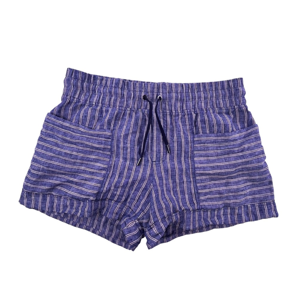 Athleta Blue Striped Linen Shorts Womens Size 8 Drawstring Elastic Waist Casual